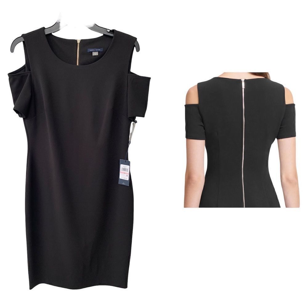 Tommy Hilfiger Scuba Crepe Short Cold Shoulder Sleeve Dress size 10